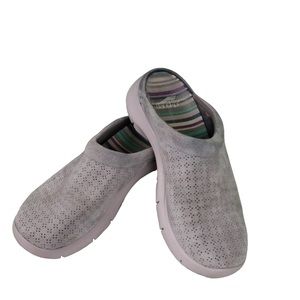 367TSA Dansko Elin Grey Suede Clogs perforated clogs 7.5-8